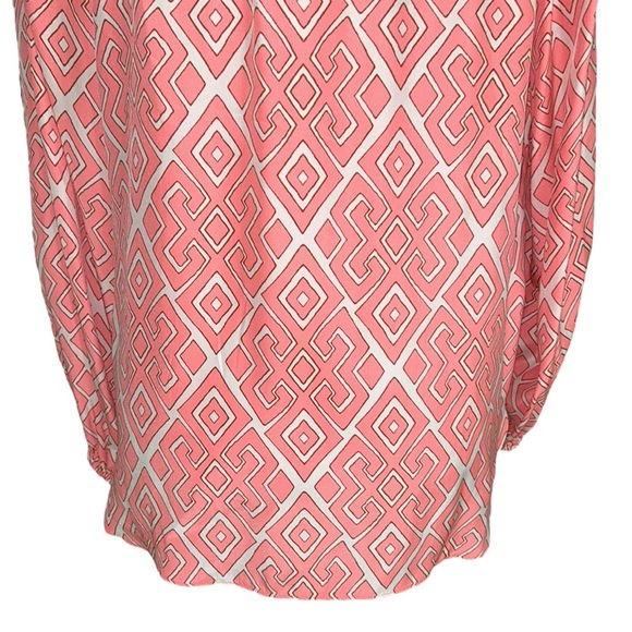 Alice & Trixie Silk Coral Peach Geometric Print Tie Neck Tassel Blouse - S - Picture 9 of 11